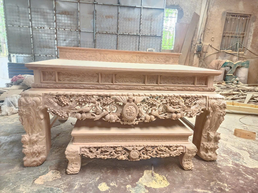 Ban thờ đục kênh bong gỗ gõ pachy thô