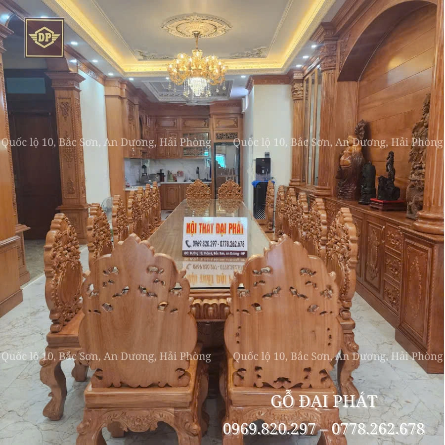 Bộ bàn ăn nguyên khối gỗ gõ pachy