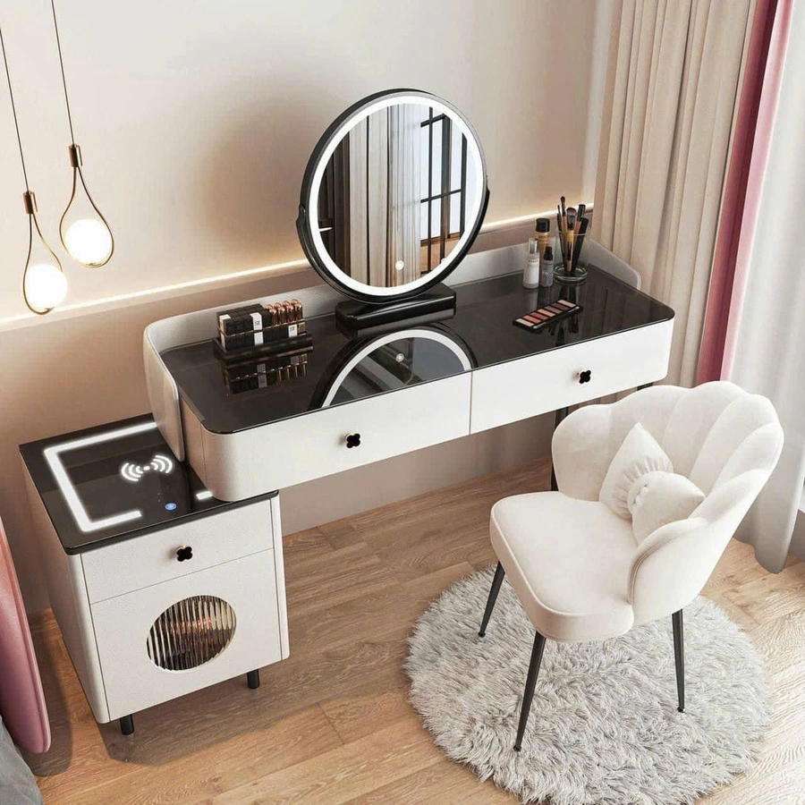 Tủ bàn trang điểm gương tròn, phong cách hiện đại 
