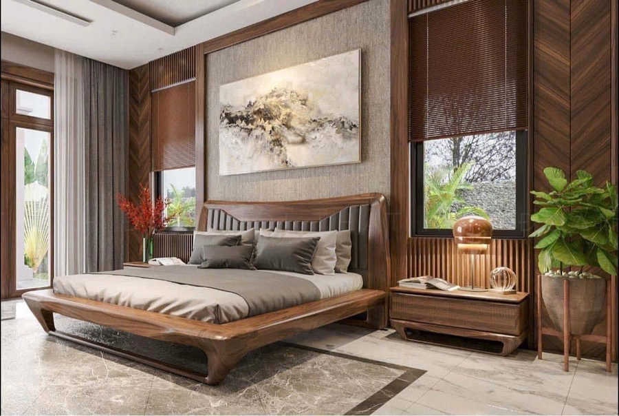 Nội thất giường ngủ thiết kế trơn phong cách giản dị