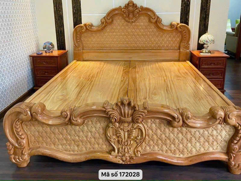 Nội thất giường ngủ gỗ gõ hoàng gia
