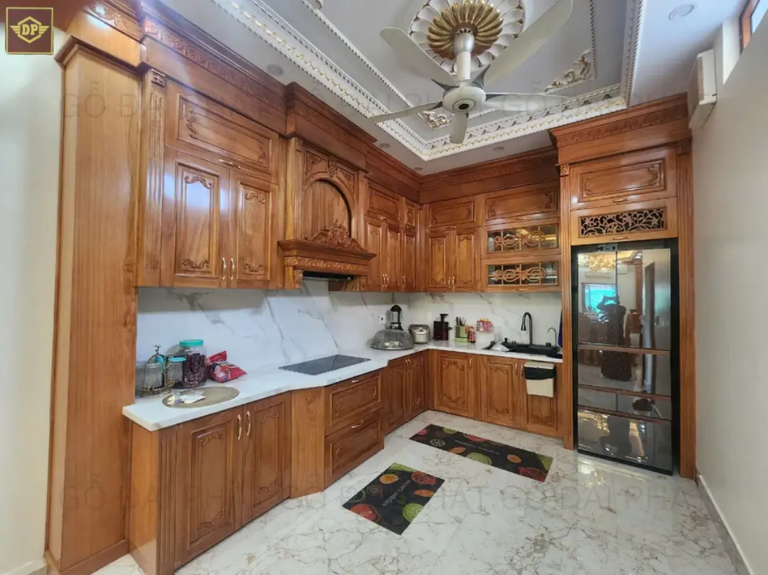 Mẫu tủ bếp gỗ tự nhiên đẹp hiện đại được ưa chuộng nhất 2025